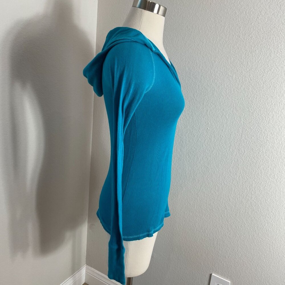 Y2K Hollister HCO Surf Company Womens Medium Turquoise Ribbed Hooded Top - Picture 3 of 10